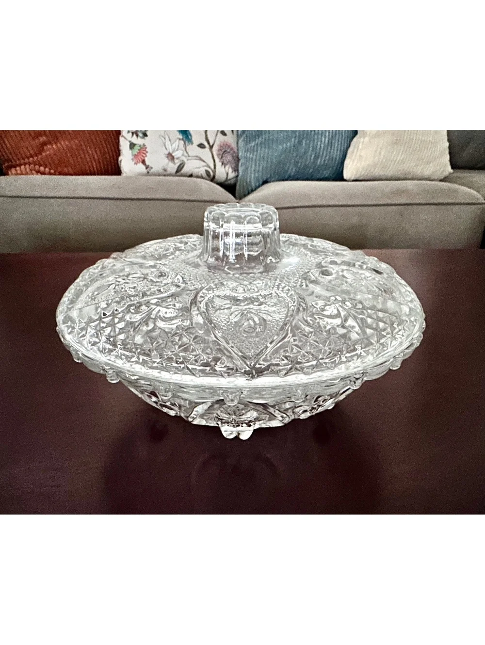 Vintage KIG Malaysia Clear Pressed Glass Candy Dish with a Lid